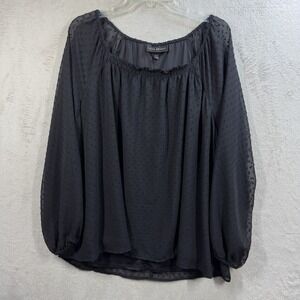 Lane Bryant Women's Black Swiss Dot Blouse Size 18/20 Sheer Long Sleeves Lined